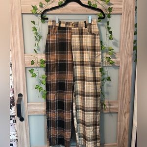 Mismatched Split Plaid Brown Pants ! 🥀